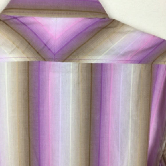 Dragonfly retro vibe men’s button down L/S striped shirt in purples and tans-Med - Picture 8 of 11